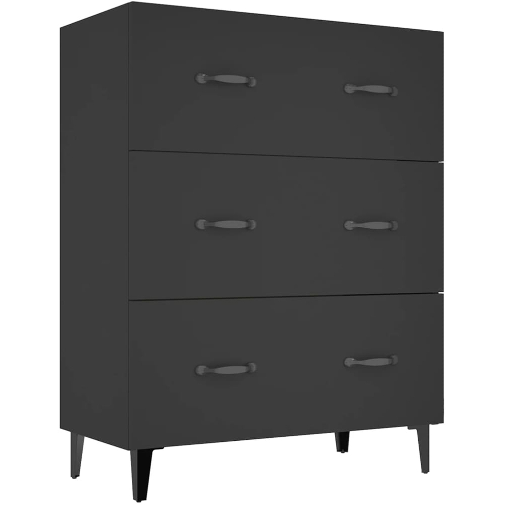 vidaXL 3 Drawer Black Wooden Sideboard Image 2