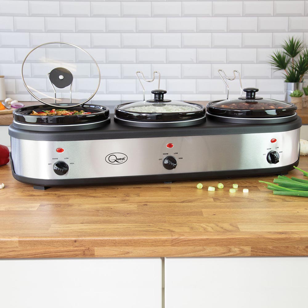 Quest Stainless Steel 3 Pot Electric Slow Cooker and Buffet Server Image 2