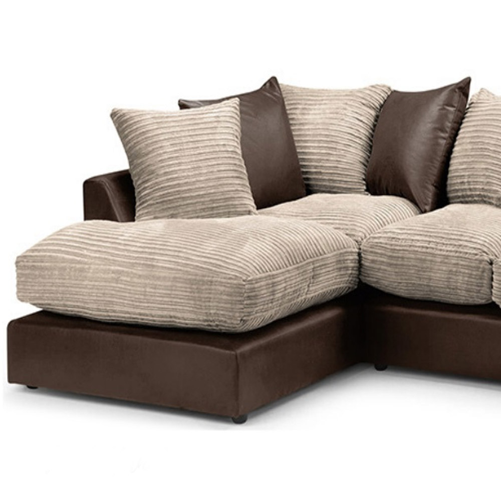 Portland Sturridge Modern 3 Seater Mink Chenille and Faux Leather Left Hand Corner Sofa Image 3