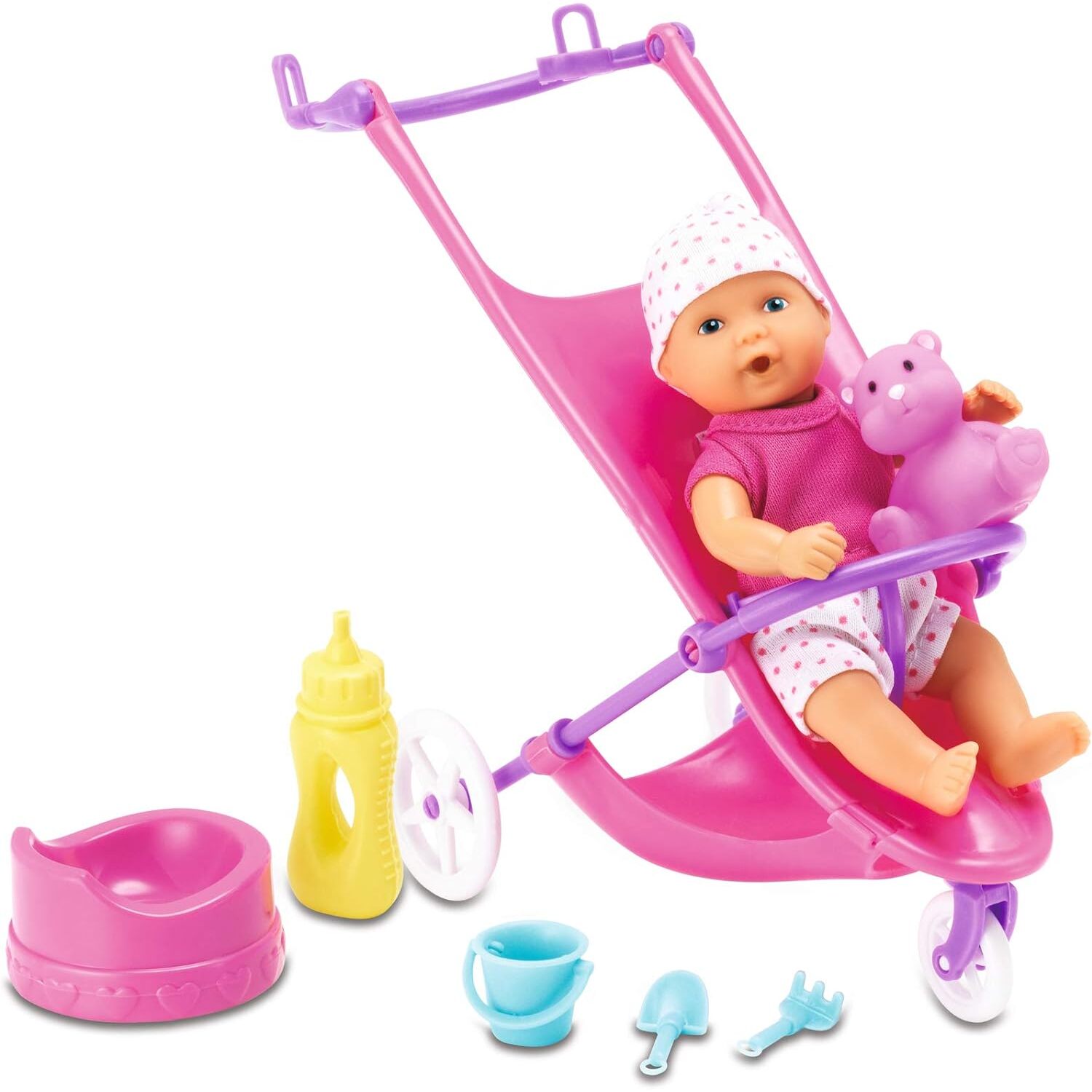 Mini New Born Baby Pram Set - Pink Image 1