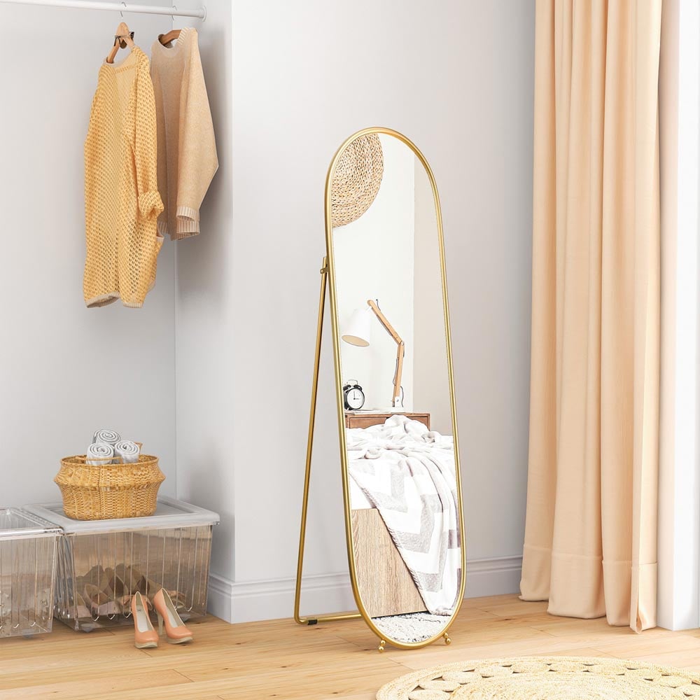Portland Gold Tone Metal Frame Oval Full Length Mirror 160 x 40cm Image 4