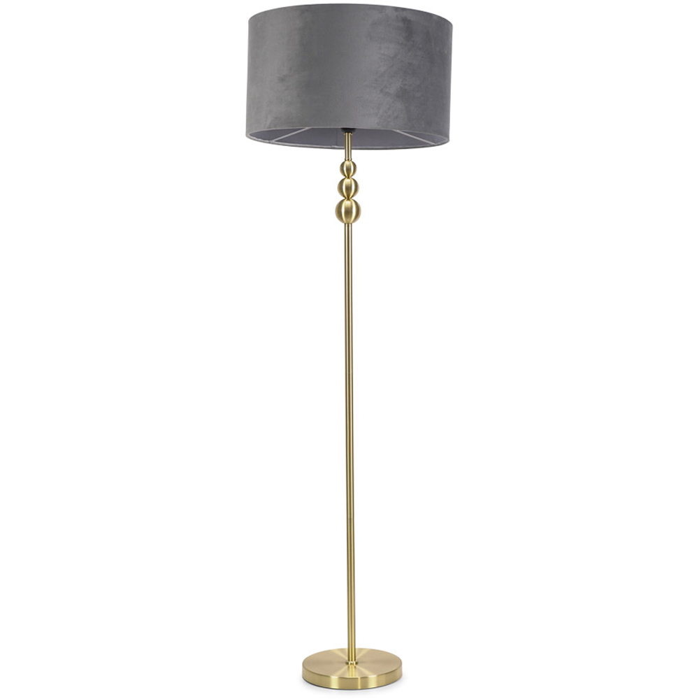 ValueLights Marissa Grey Velvet Shade Gold Ball LED Floor Lamp Image 1