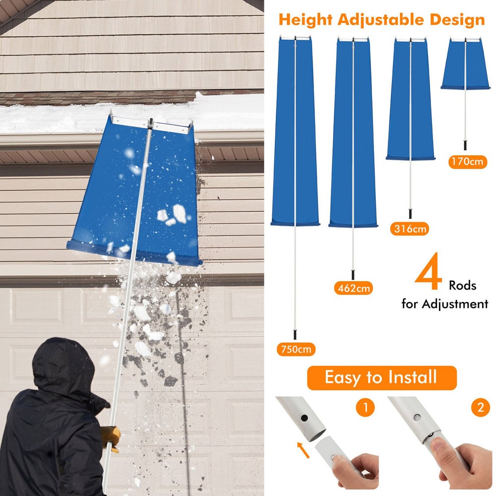 Costway Snow Roof Rake with 4 Section Pole Image 8