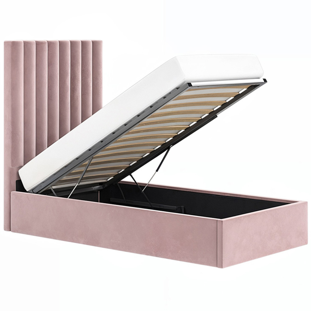 Flair Everley Single Pink Velvet Ottoman Bed Image 3