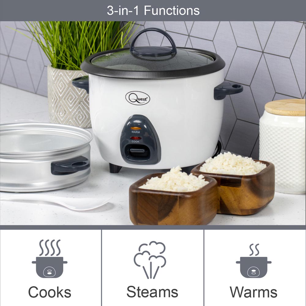 Quest 3 in 1 White 1L Rice Cooker and Steamer 400W Wilko