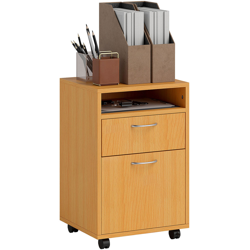 HOMCOM Single Drawer Single Door Single Shelf Natural Filing Cabinet Image 2