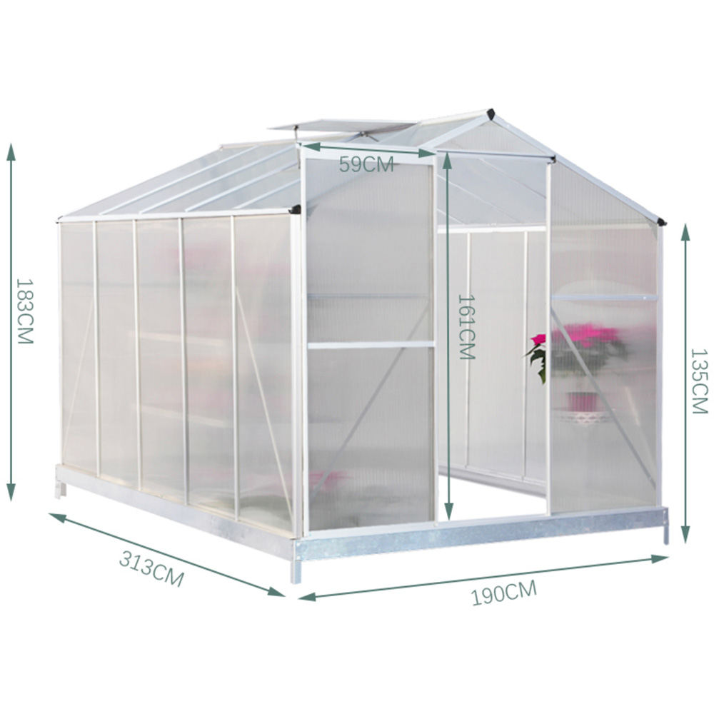 Living and Home Aluminium Polycarbonate 6.2 x 10.2ft Greenhouse with Base Image 8