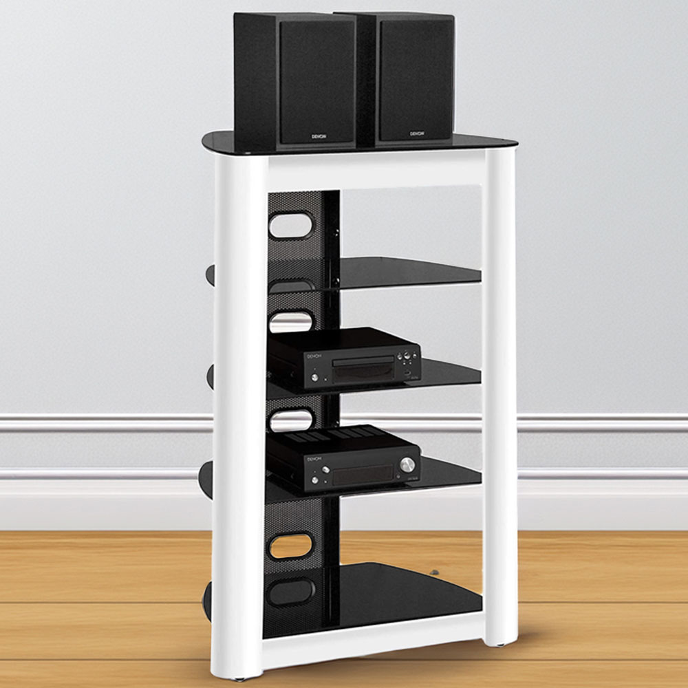 Centurion Supports Zinnia 5 Tier Black Glass Shelves AV Rack Image 1
