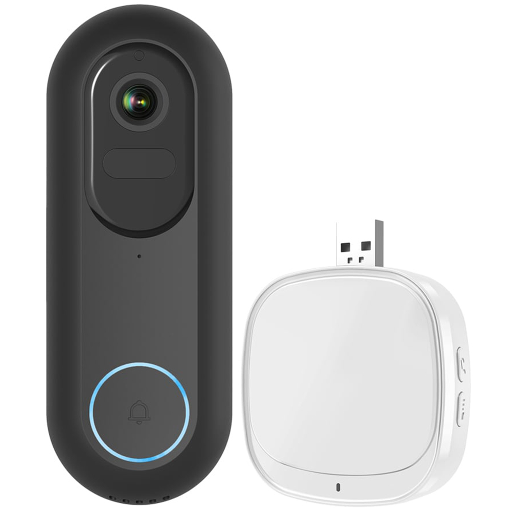 ENER-J Black Video Doorbell Kit with Battery and USB Foldable Chime Image 1