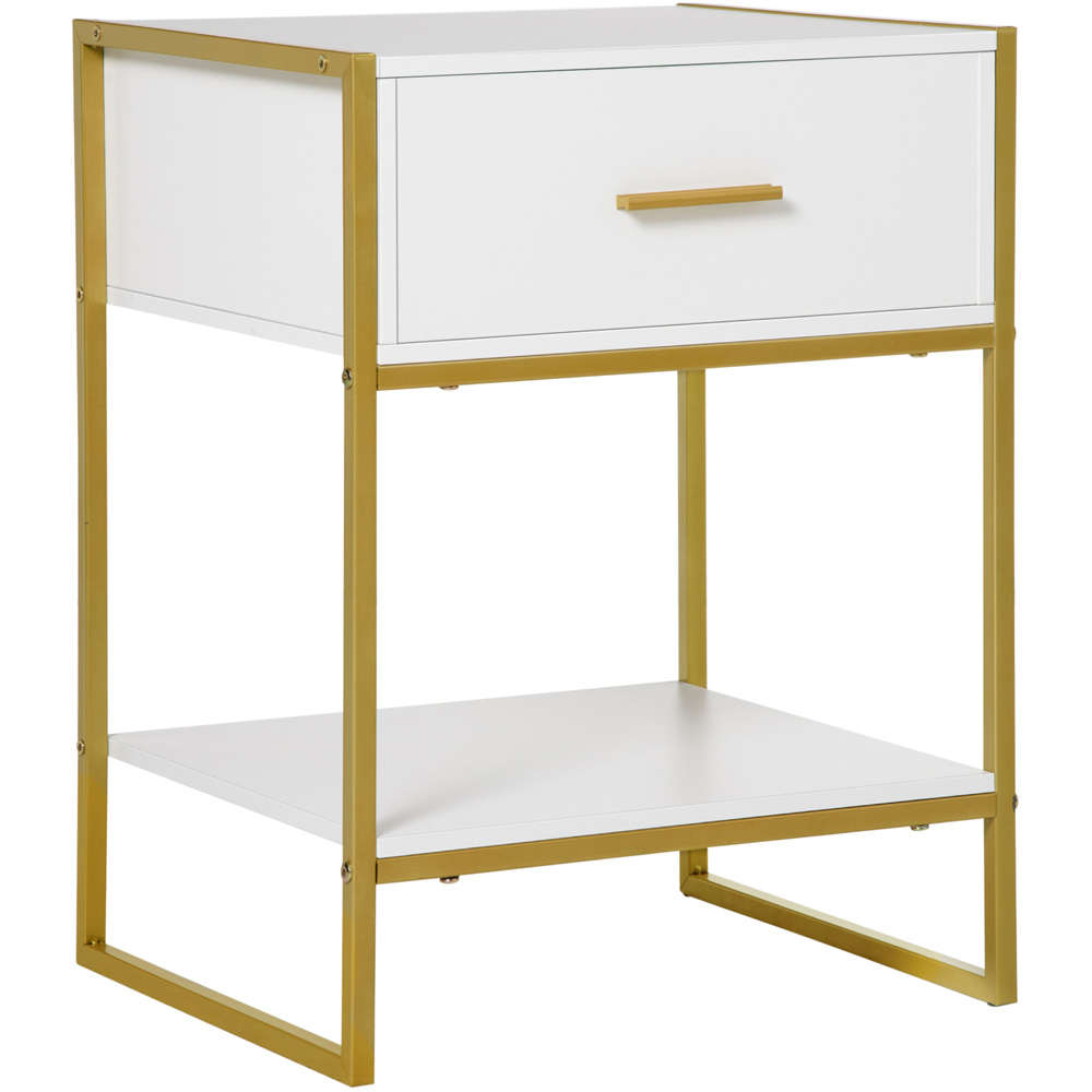 Portland Single Drawer and Shelf White and Gold Bedside Table Image 2