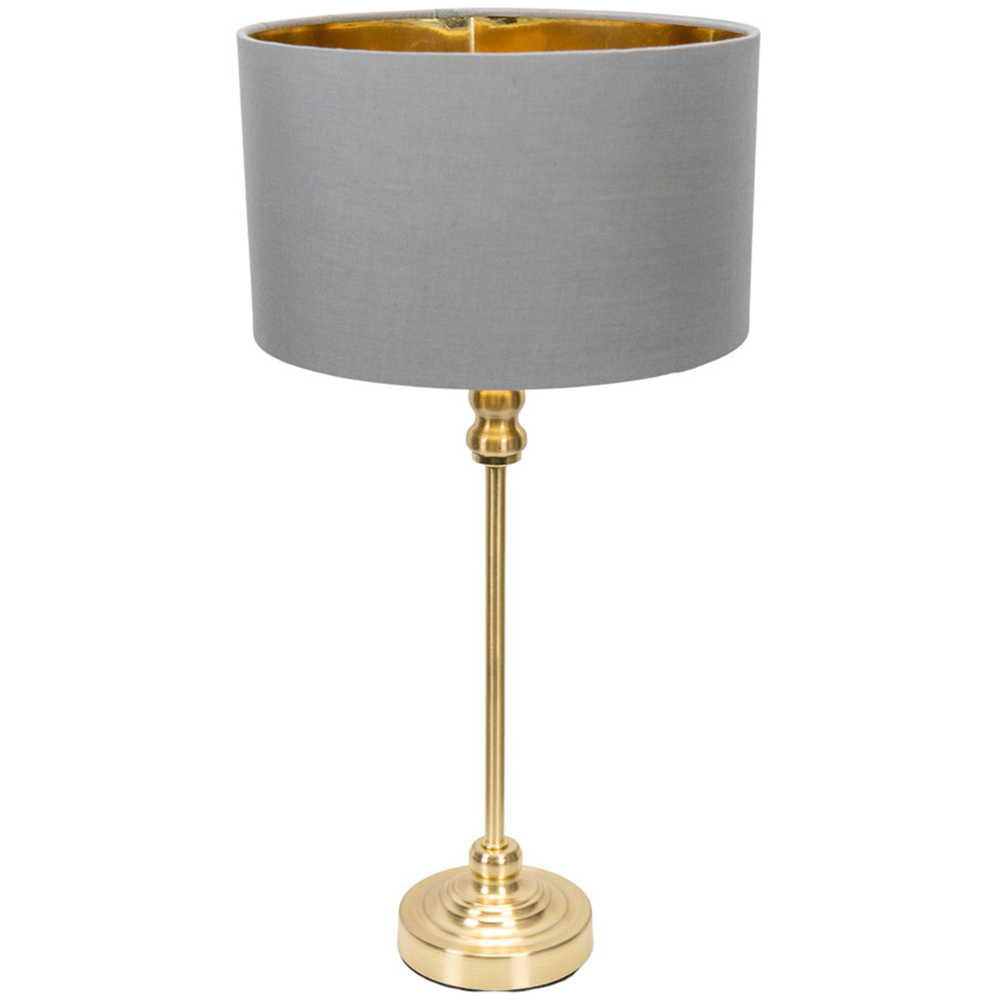 ValueLights Maggie Gold Candlestick LED Table Lamp with Grey and Gold Lamp Shade Image 1