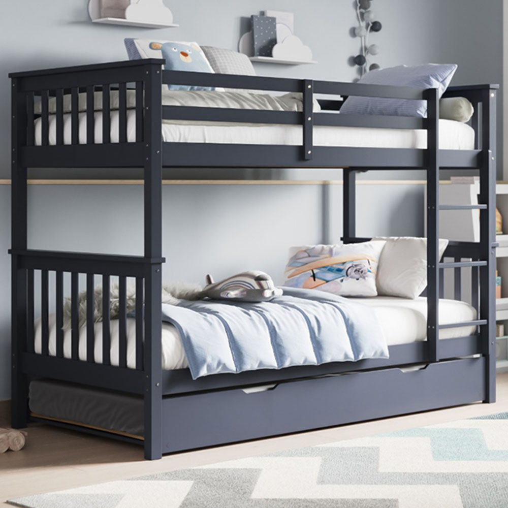 Flair Wooden Grey Zoom Bunk Bed with Trundle Image 1