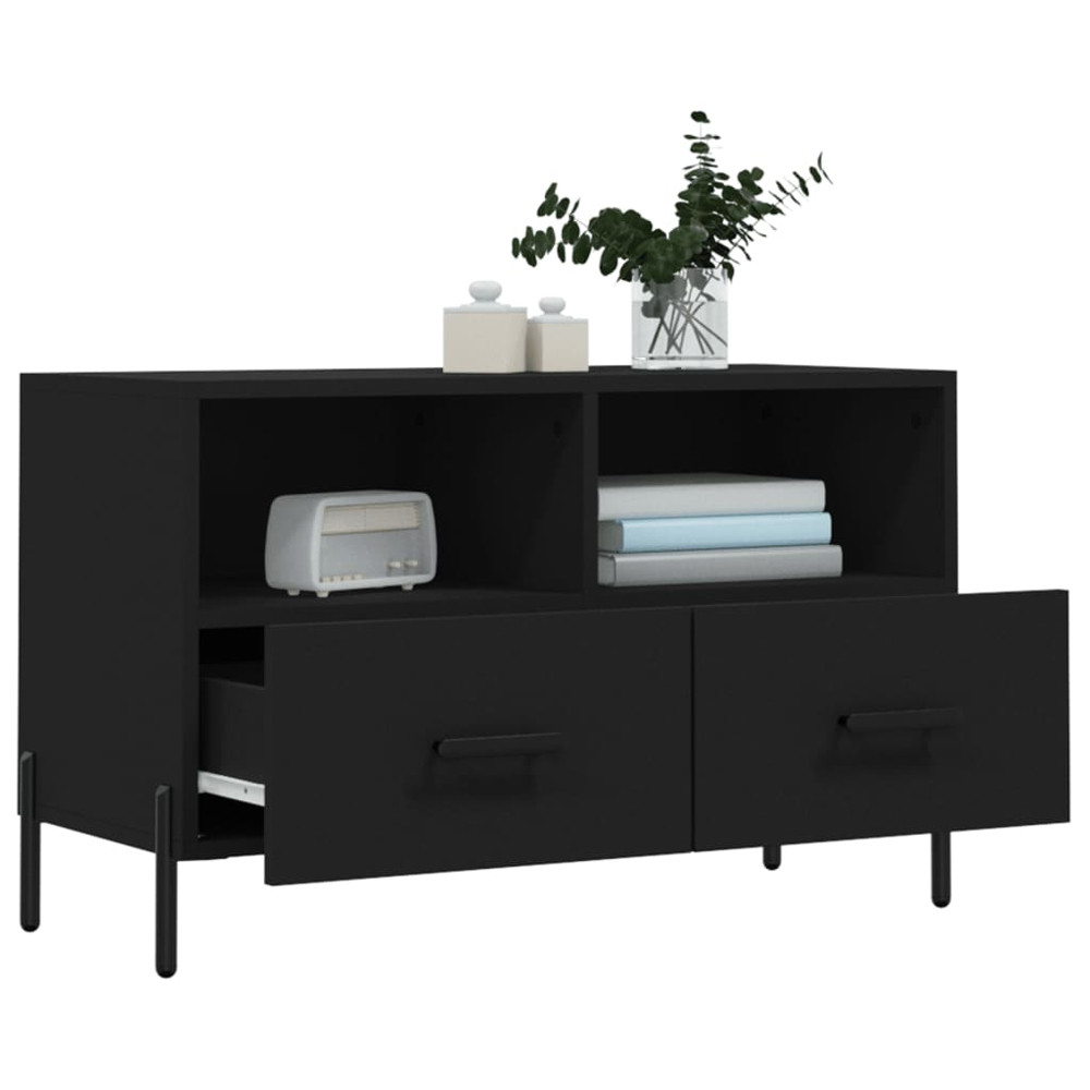 vidaXL 2 Drawer 2 Shelf Black TV Cabinet Image 4