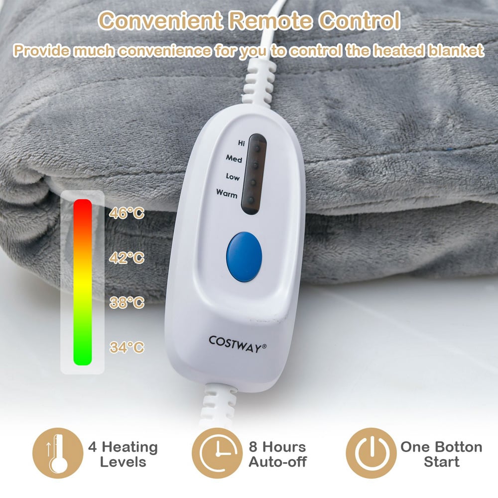Costway Grey Electric Blanket with 4 Heat Settings 180 x 130cm Image 5