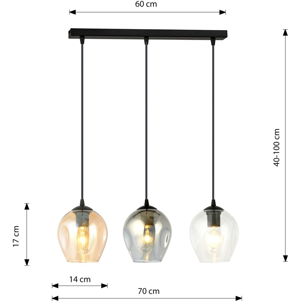 Emibig Istar 3 Light Transparent Graphite and Amber Shade Black E27 Ceiling Pendant Light Image 9