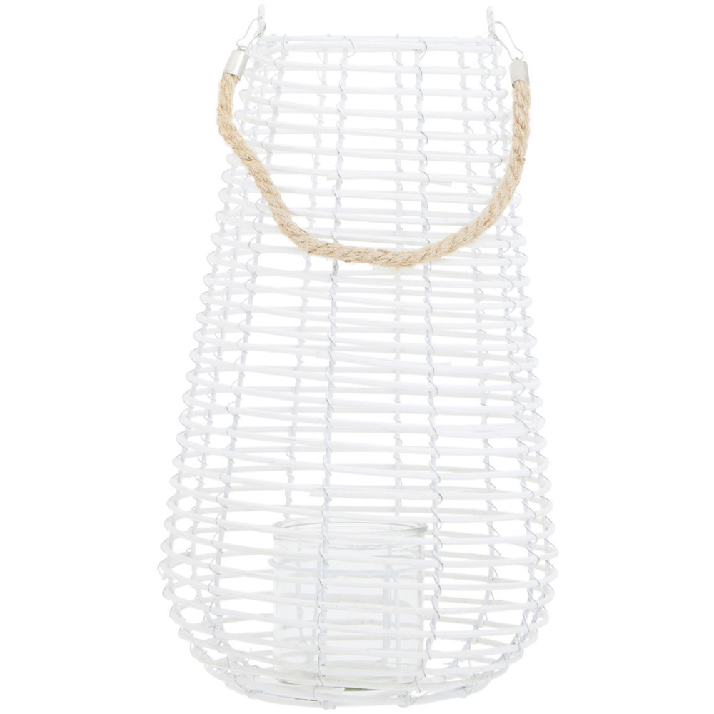 Premier Housewares Lentigo White Rattan Lantern Large  Image 2