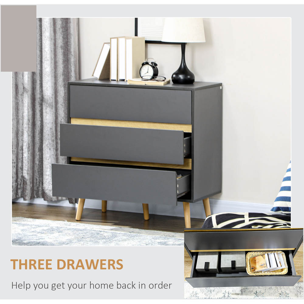 Portland Dark 3 Drawer Grey Storage Cabinet Image 4