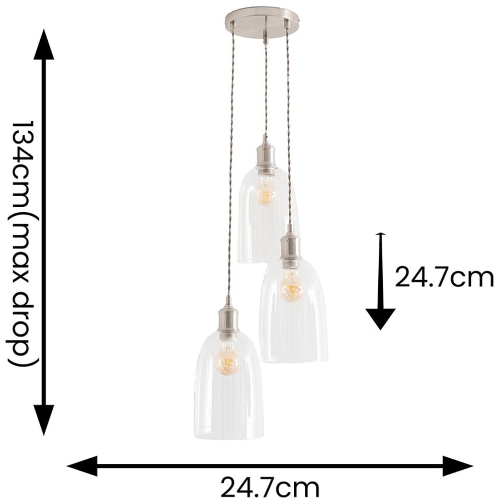 ValueLights Kira Glass Dome 3 Drop Cluster Brushed Chrome LED Ceiling Pendant Light Image 4