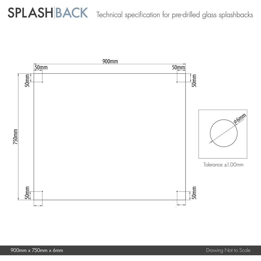 Splashback 0.6cm Thick Clear Kitchen Glass with Chrome Caps 90 x 75cm Image 2