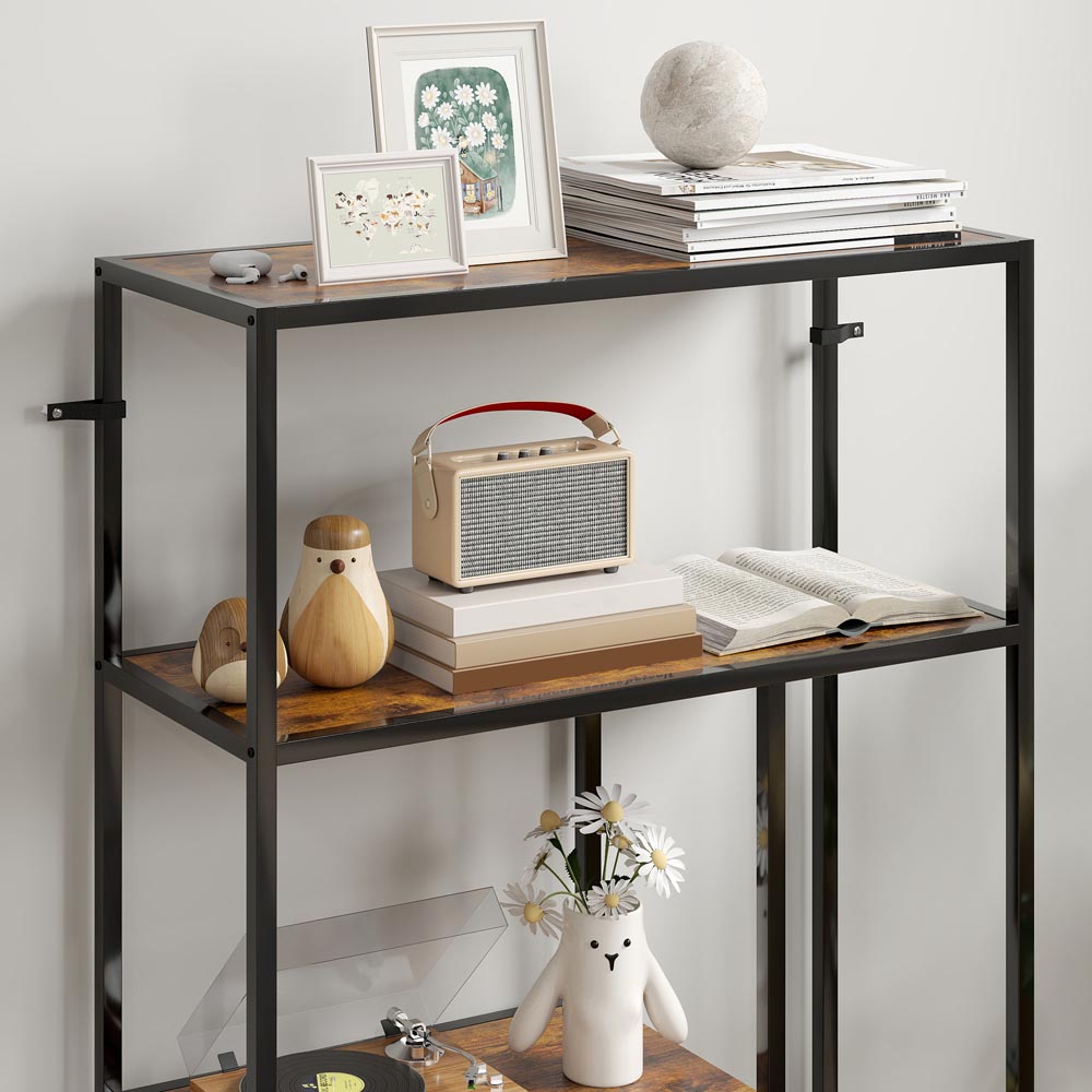 HOMCOM 4 Shelf Rustic Brown Industrial Bookshelf Image 3