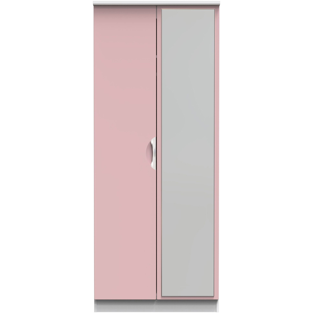 Crowndale Camden 2 Door Kobe Pink and White Wardrobe with Mirror Door Ready Assembled Image 2