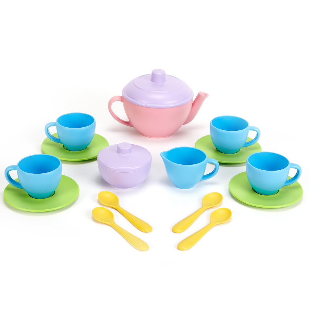 BigJigs Toys Green Toys Tea Set with Pink Teapot Image 2
