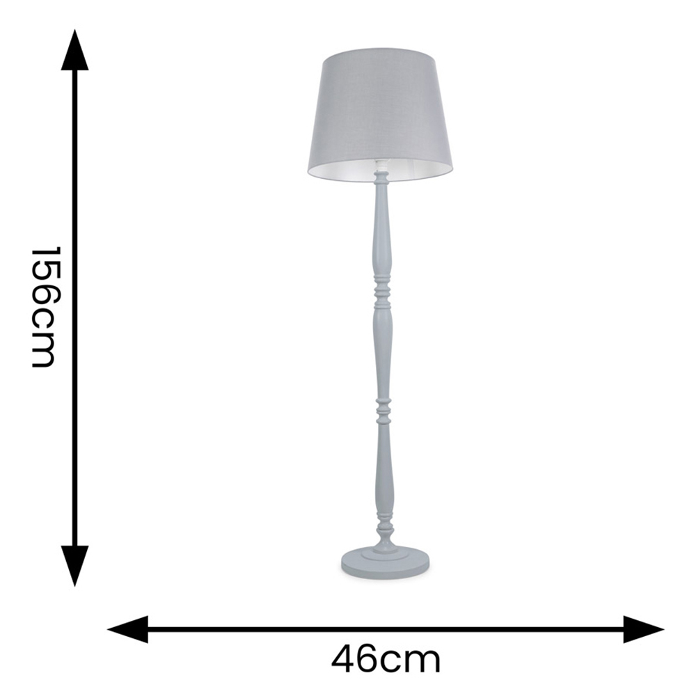 ValueLights Victoria Grey Fabric Tapered Shade White Wood Traditional Stem LED Floor Lamp Image 6