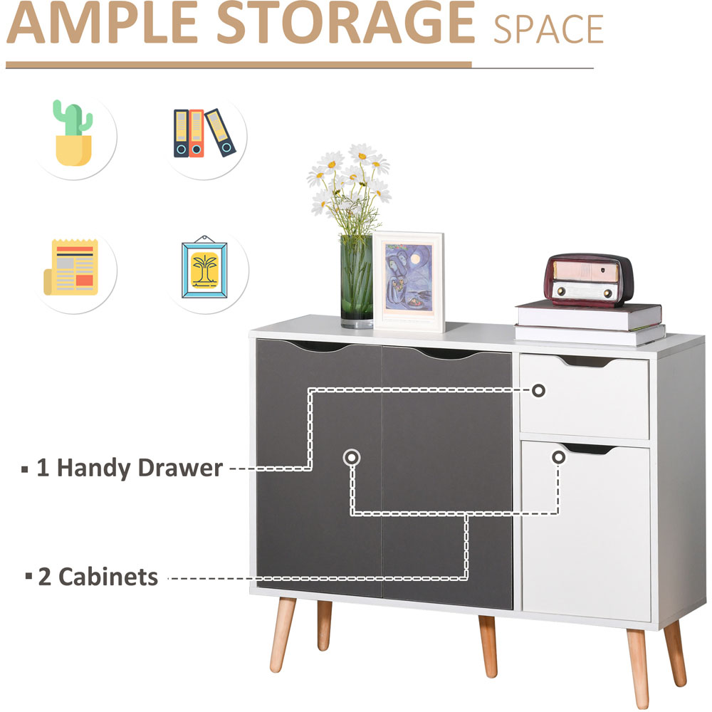 Portland 3 Door Single Drawer Grey and White Floor Standing Sideboard Image 3