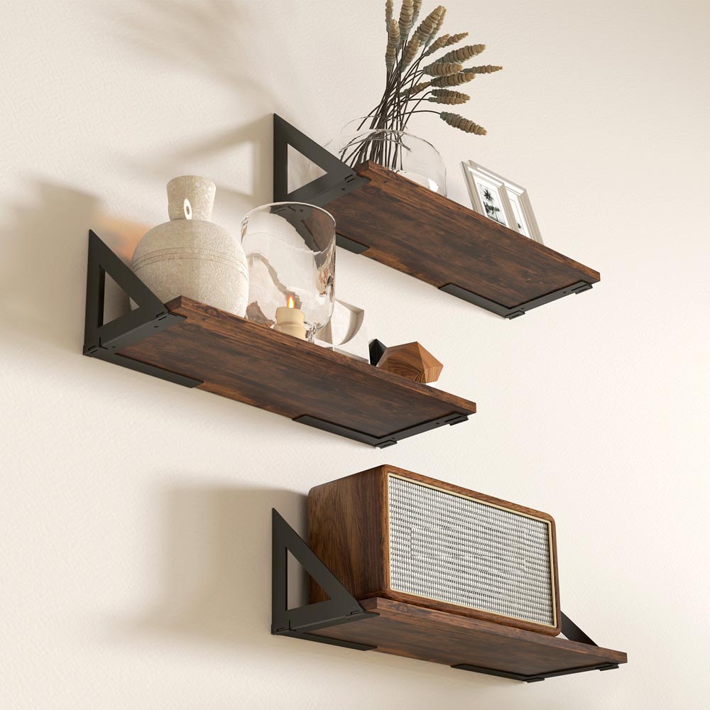 Portland Rustic Brown Vintage Wall Shelf 3 Pack Image 3