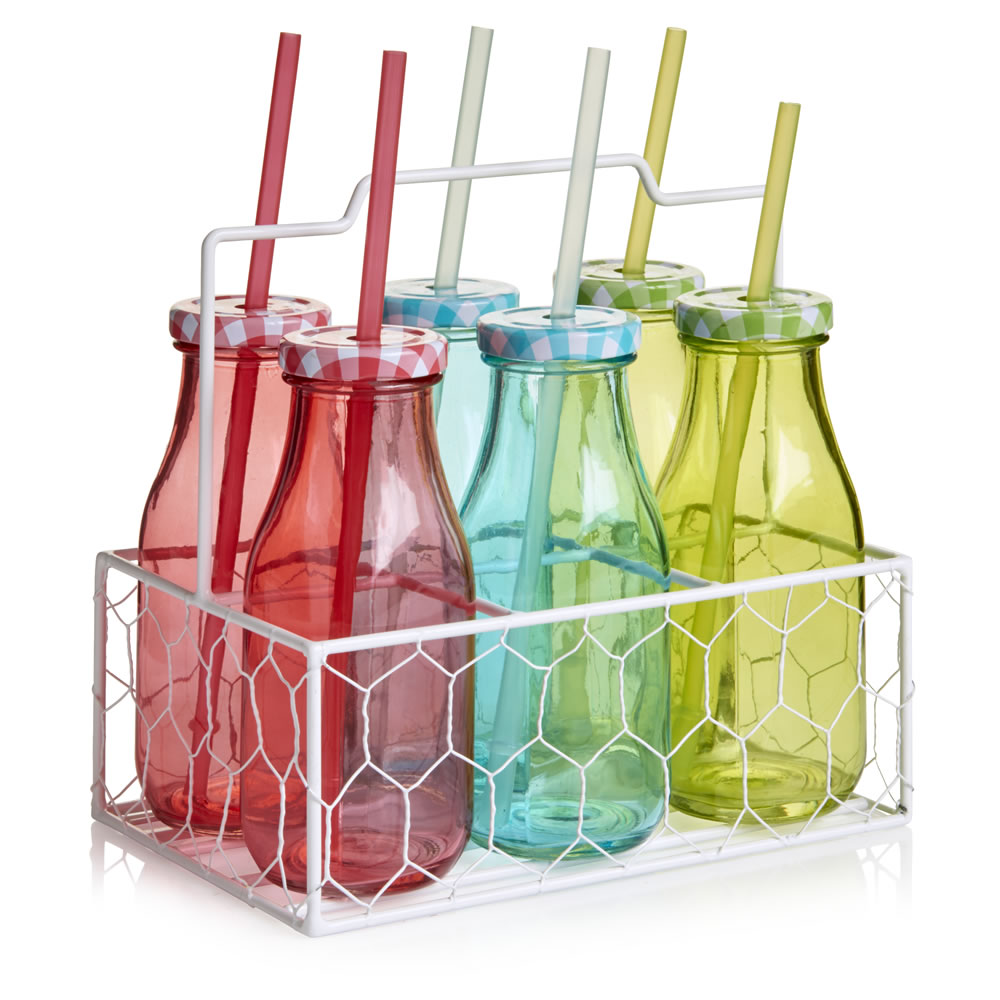 Wilko Coloured Milk Bottle Set of 6 Image