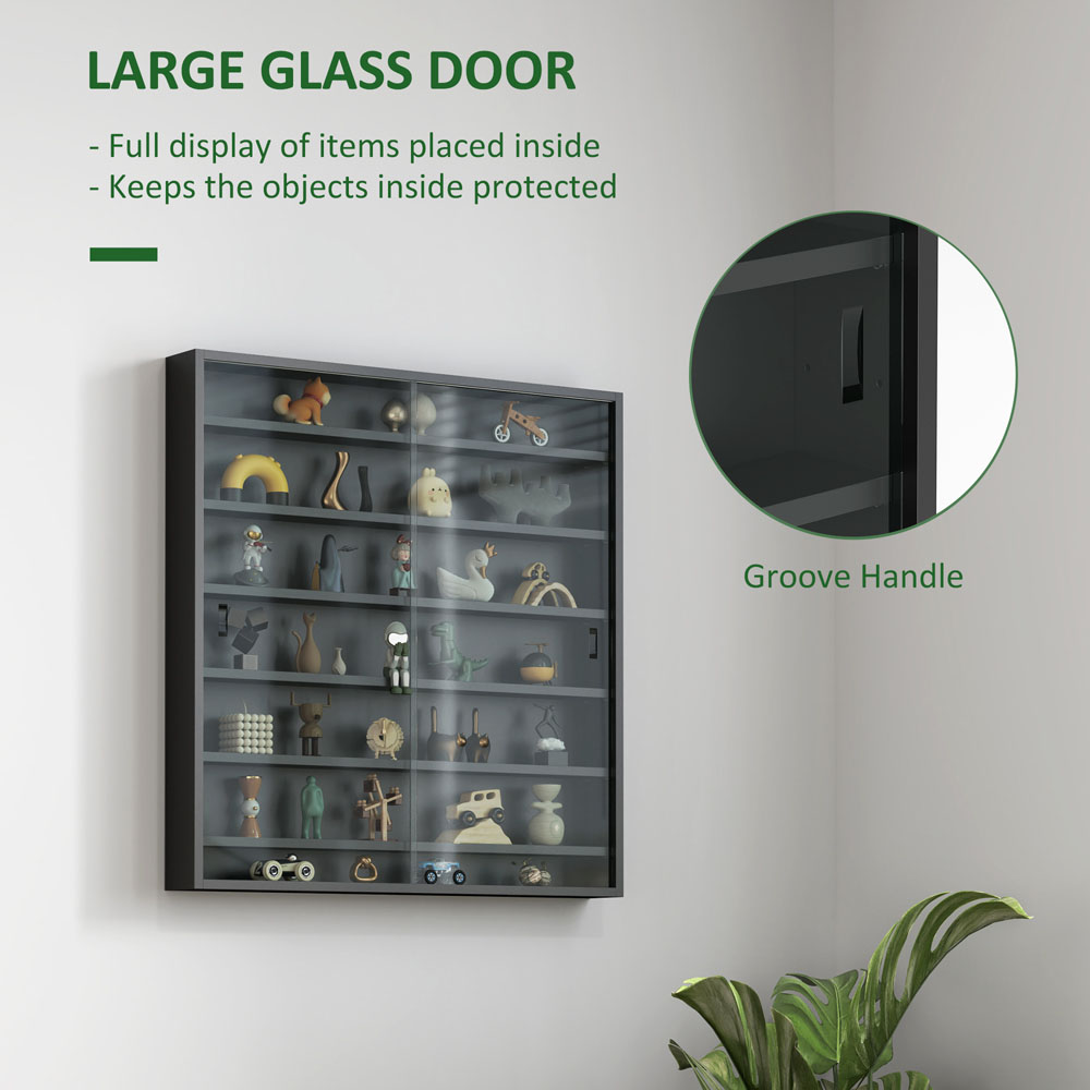 HOMCOM 7-Tier Glass Doors Black Wall Display Cabinet Image 8