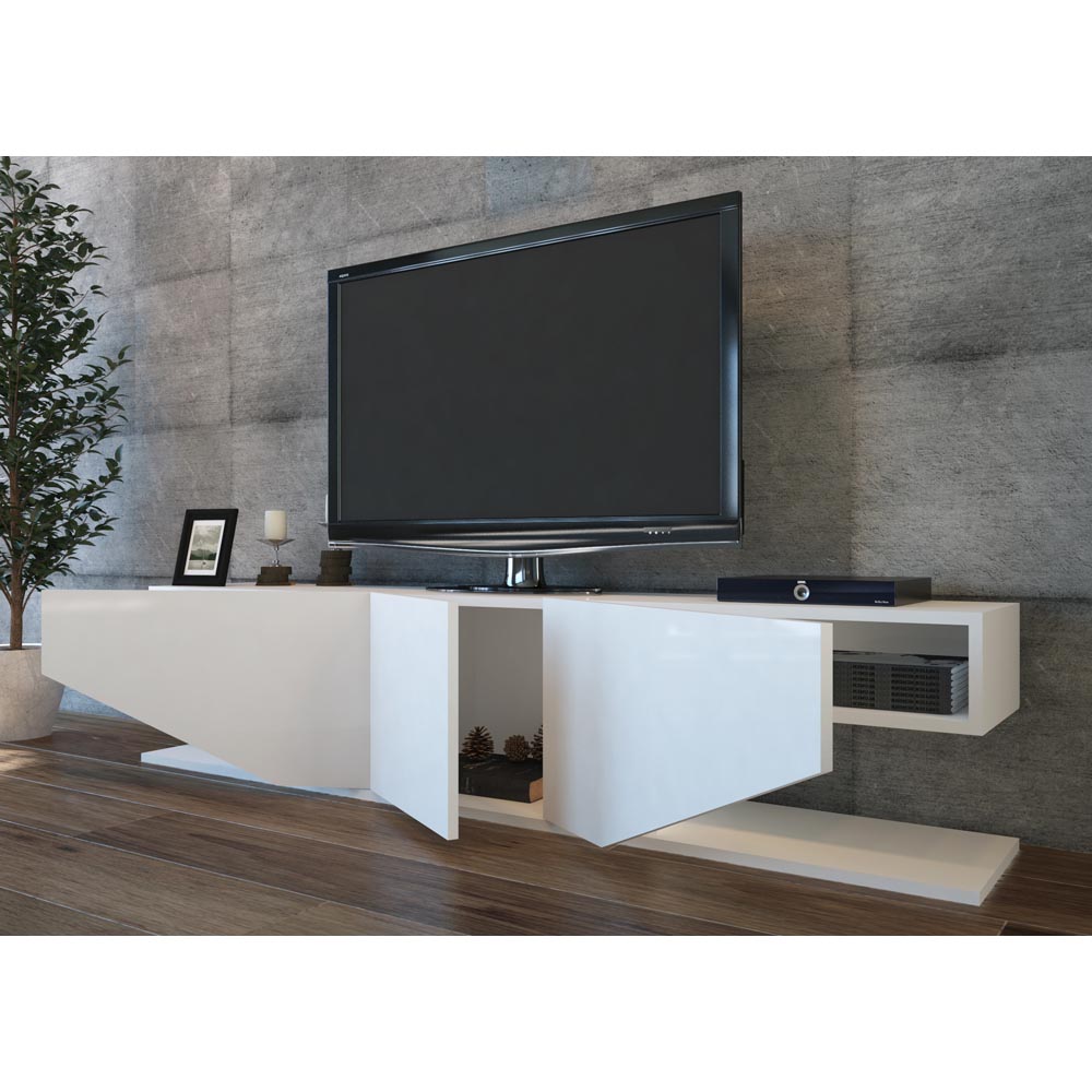Decorotika Incia 2 Shelf 3 Door White High Gloss Modern TV Unit Image 3