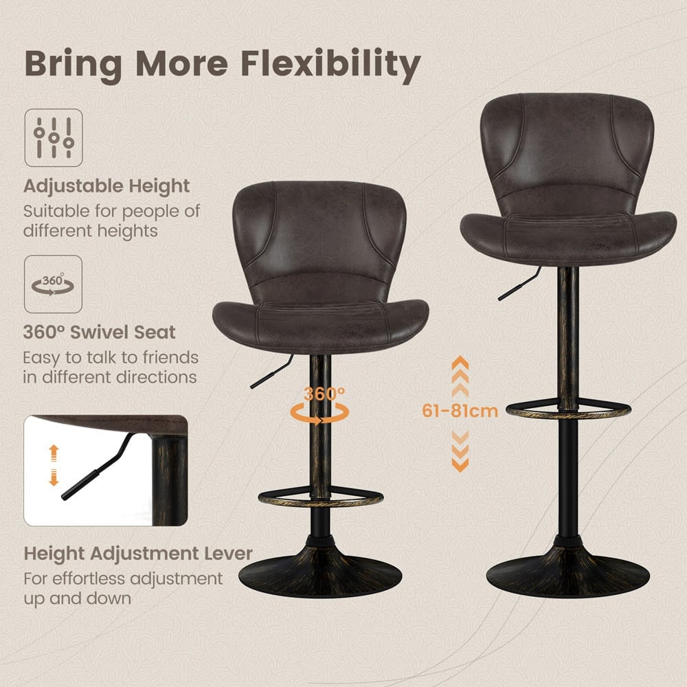 Costway Brown Height Adjustable Swivel Bar Stool Set of 2 Image 8