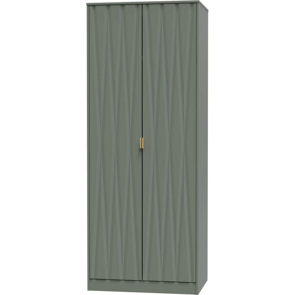 Crowndale Diamond Ready Assembled 2 Door Reed Green Tall Double Wardrobe Image 2