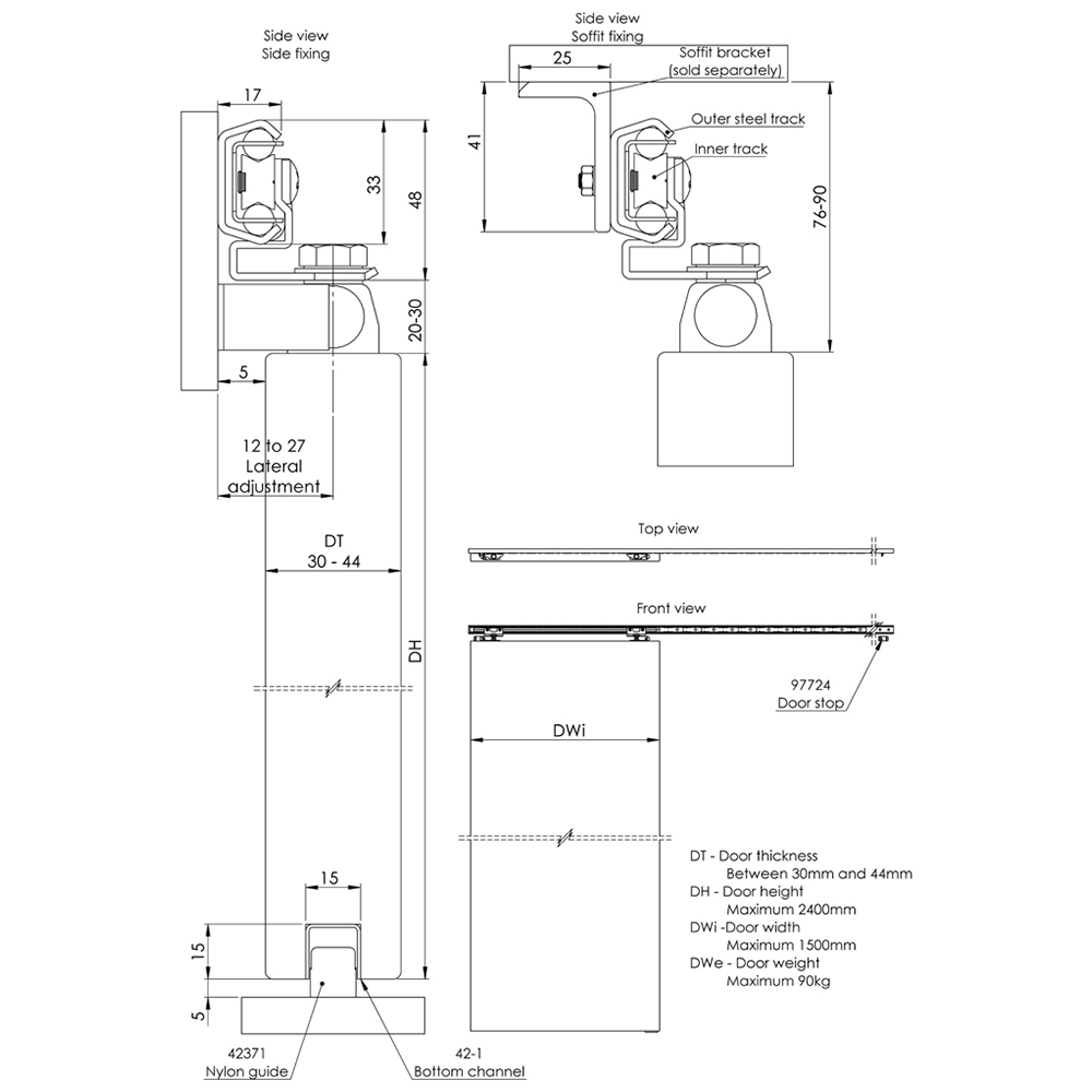 Coburn Flyaside Panther Single Door Sliding Entrance Door Track Fixing Kit 750-900mm Image 4