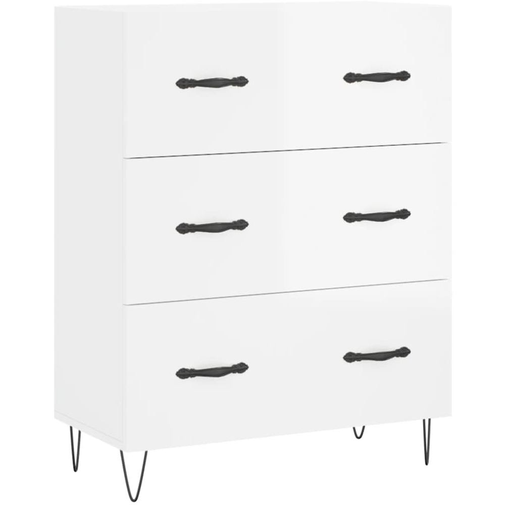 vidaXL 3 Drawer High Gloss White Wide Sideboard Image 2
