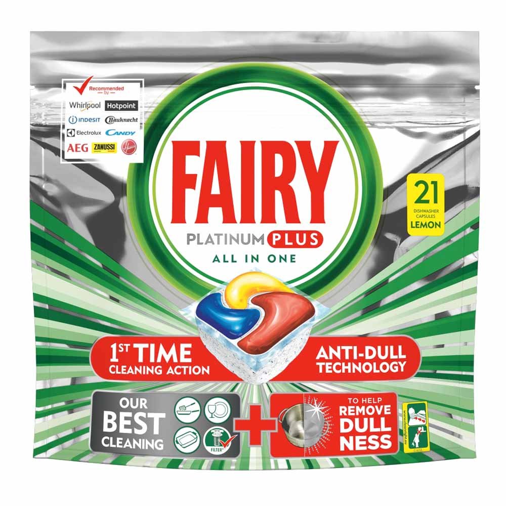 Fairy Platinum Plus Dishwasher Tablets Lemon 21 pack Image 1