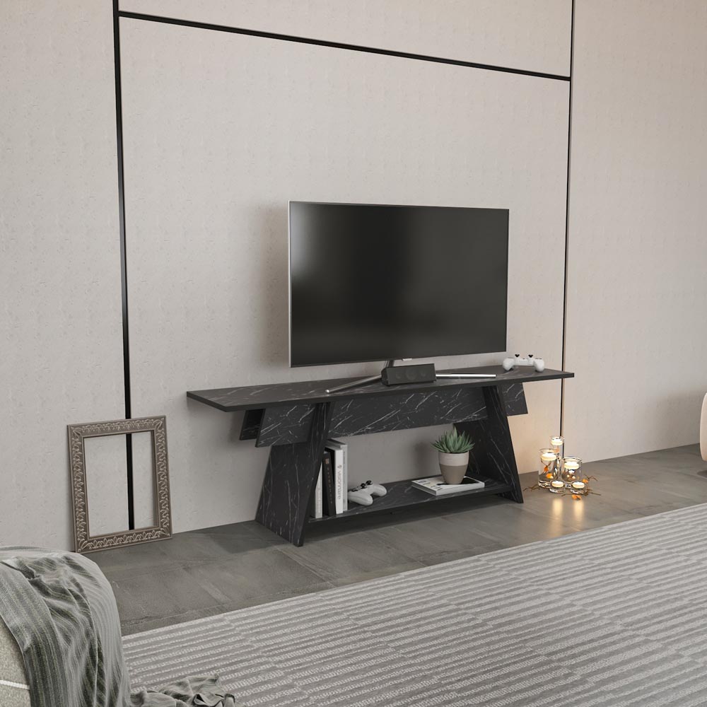 Decorotika Lanca Single Shelf Black Marble Effect TV Unit Image 5