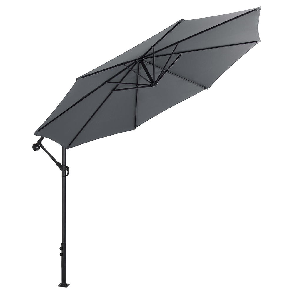 Living and Home Light Grey LED Cantilever Parasol with Cross Base and Round Base 3m Image 1