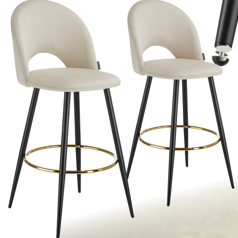 tectake Rachel Cream and Black Velvet Look Bar Stool Set of 2 Image 2