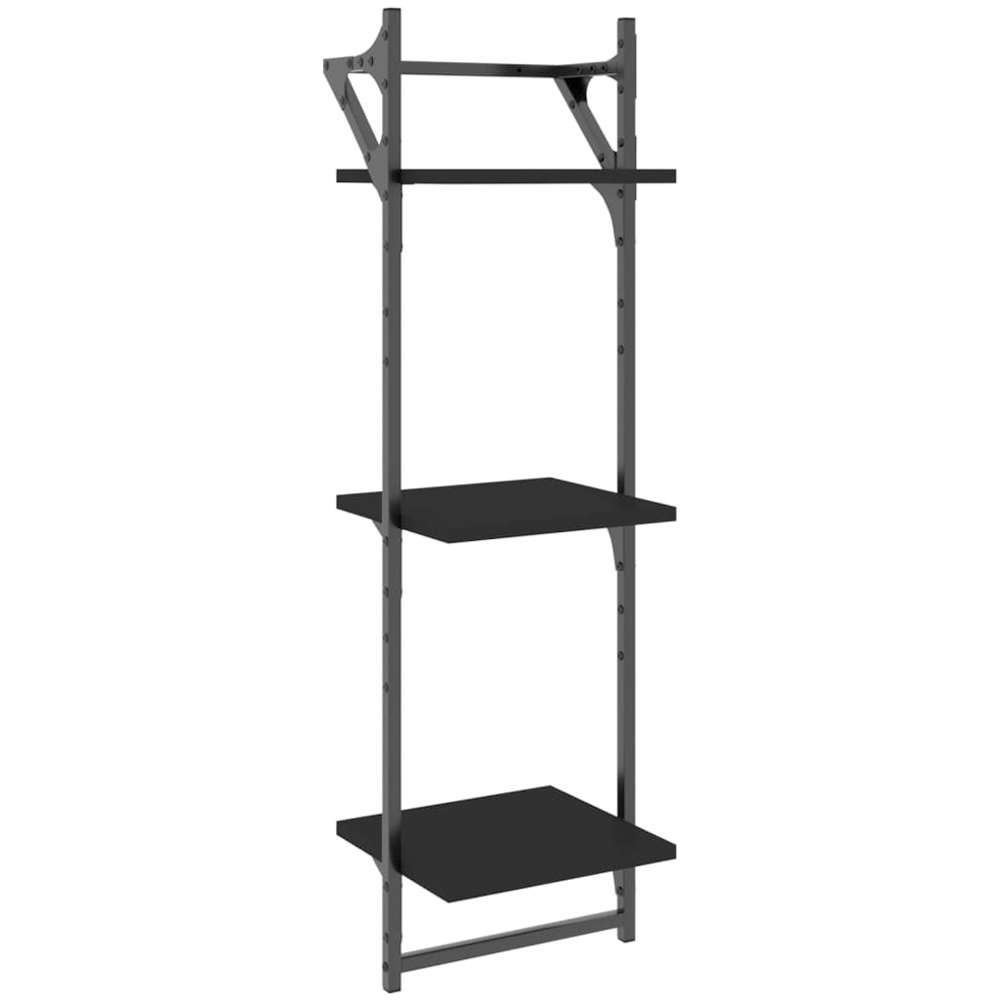 vidaXL Set of 2 3 Shelf Black Floating Wall Shelf with Bar Image 2