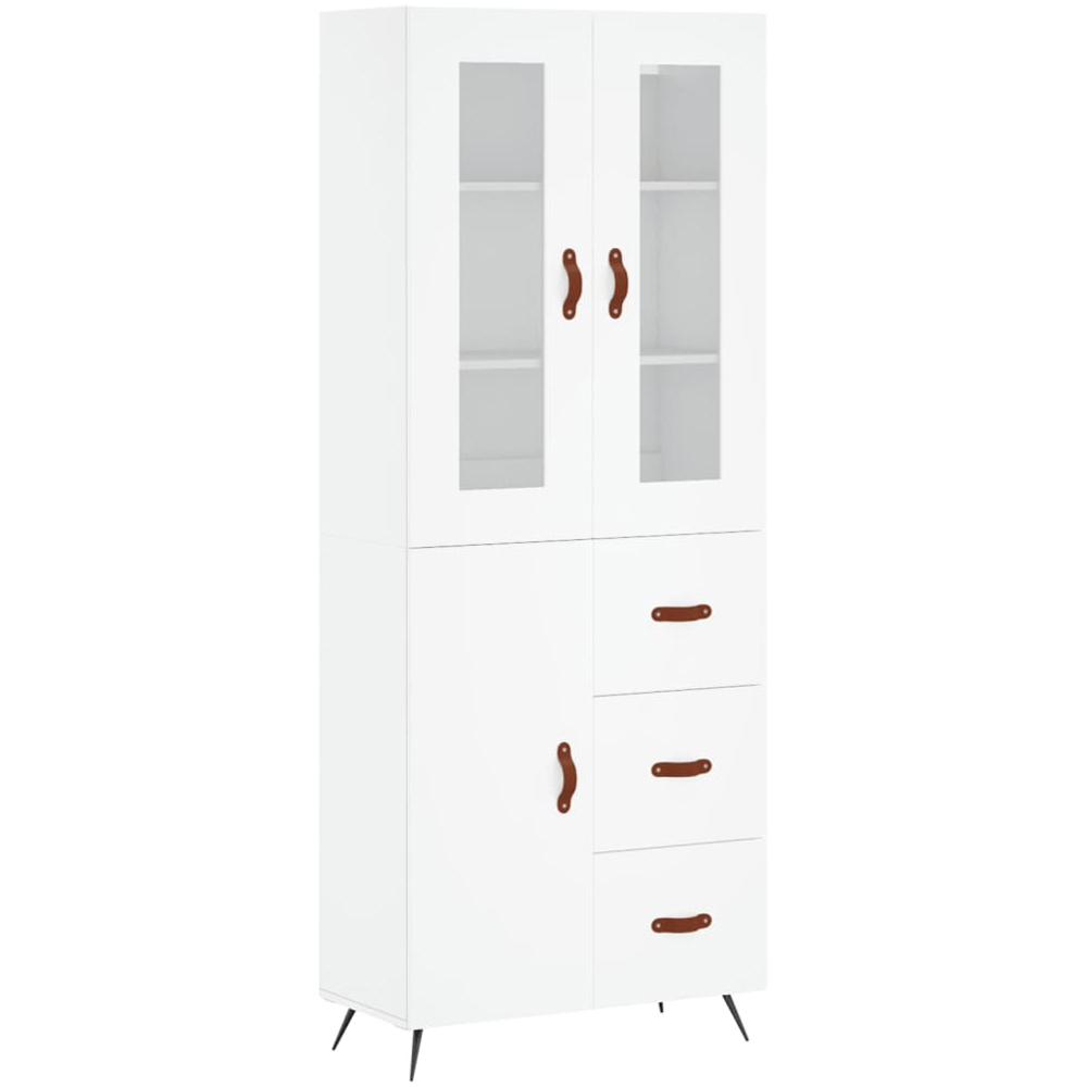 vidaXL 2 Glass Door 3 Drawer White Highboard with Metal Legs Image 2