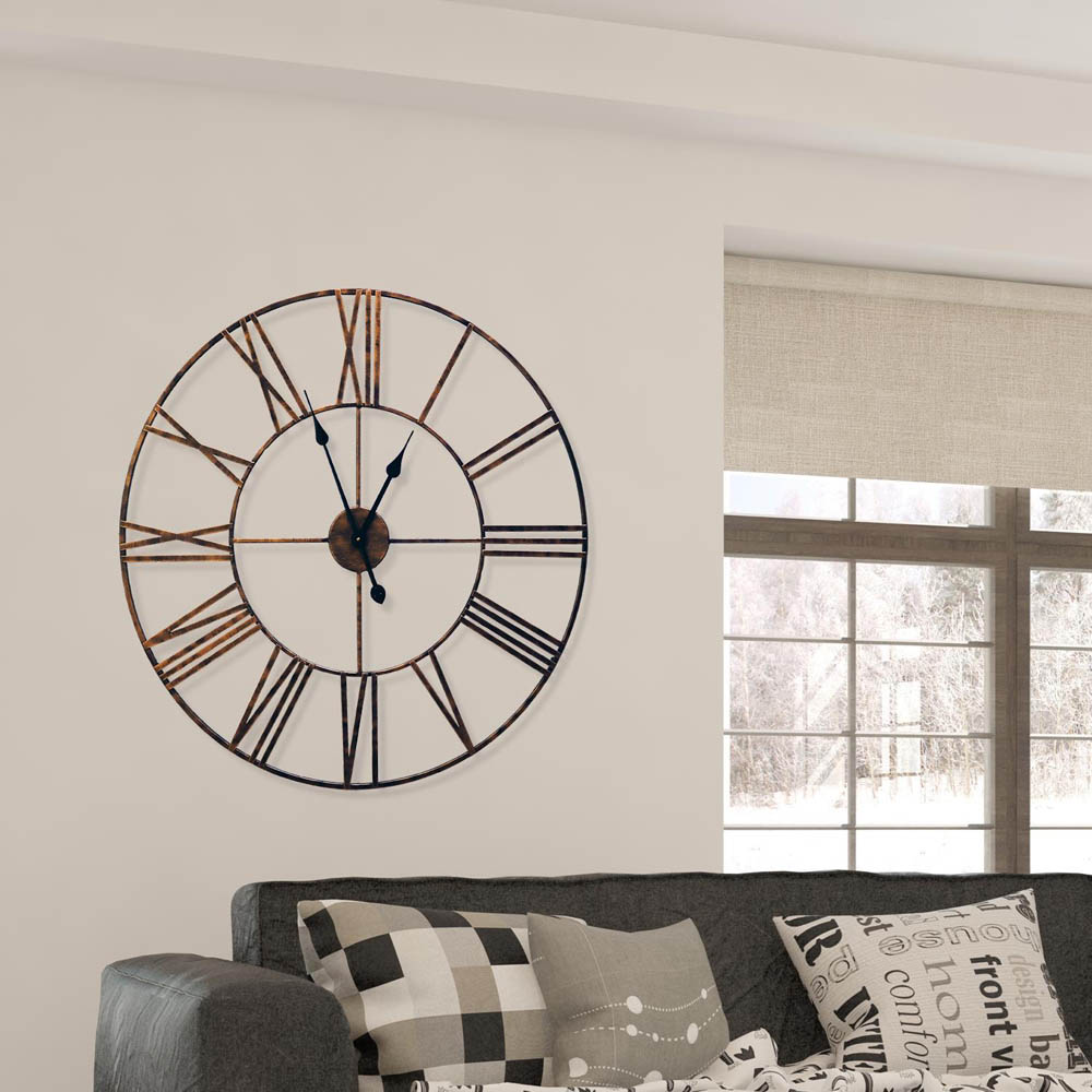 Walplus Classic Rustic Copper Vintage Roman Numeral Round Wall Clock 73cm Image 2