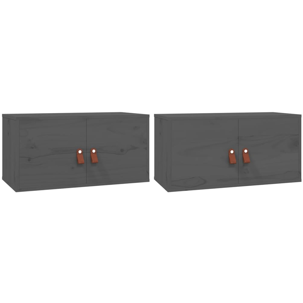 vidaXL 2 Door Grey Solid Pine Wood Wall Cabinet Set of 2 Image 3