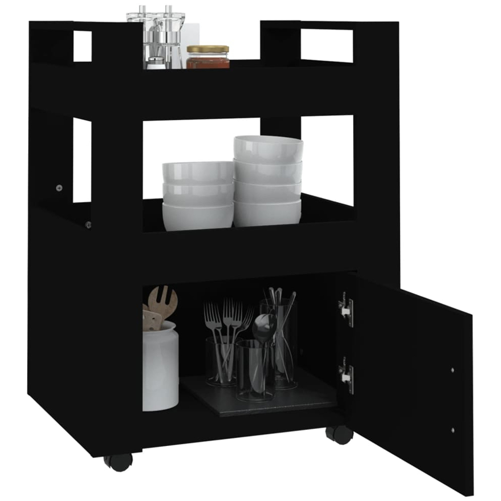 vidaXL Single Door 2 Shelf Black Kitchen Trolley Image 4