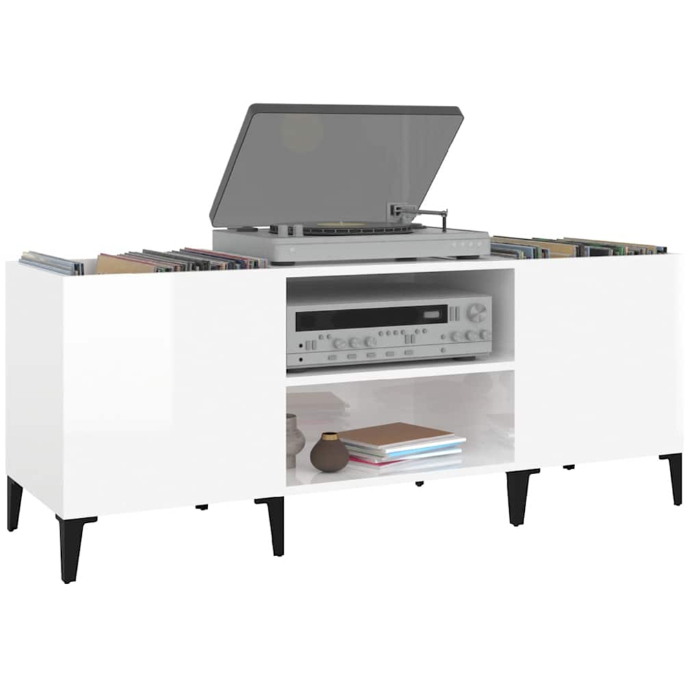 vidaXL 2 Shelf High Gloss White Wide Record Cabinet Image 4