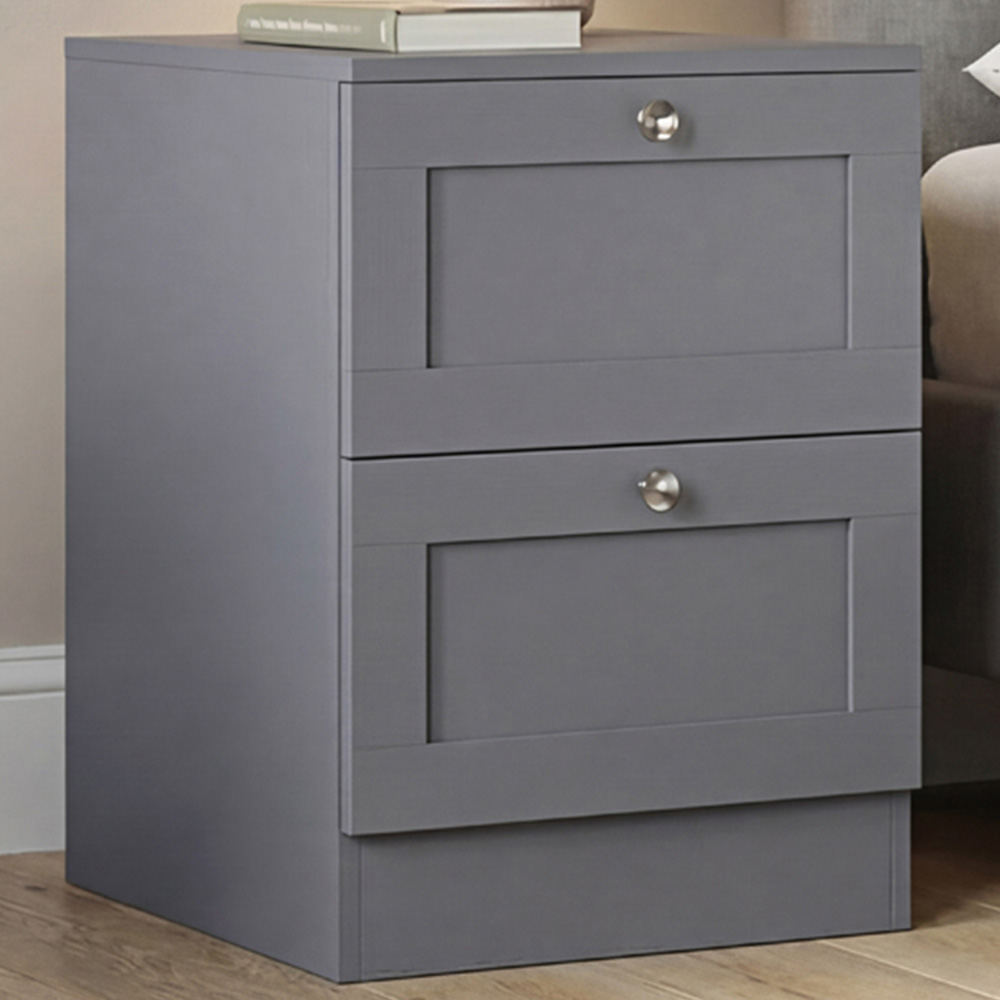 VIDA DESIGNS Altino 2 Drawer Grey Shaker-Style Bedside Chest Image 1