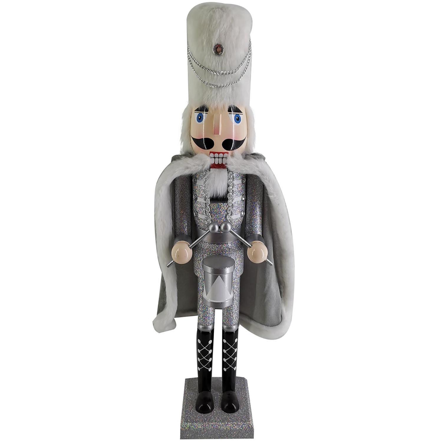 Frosted Fairytale Silver Glittered Drumming Nutcracker Image