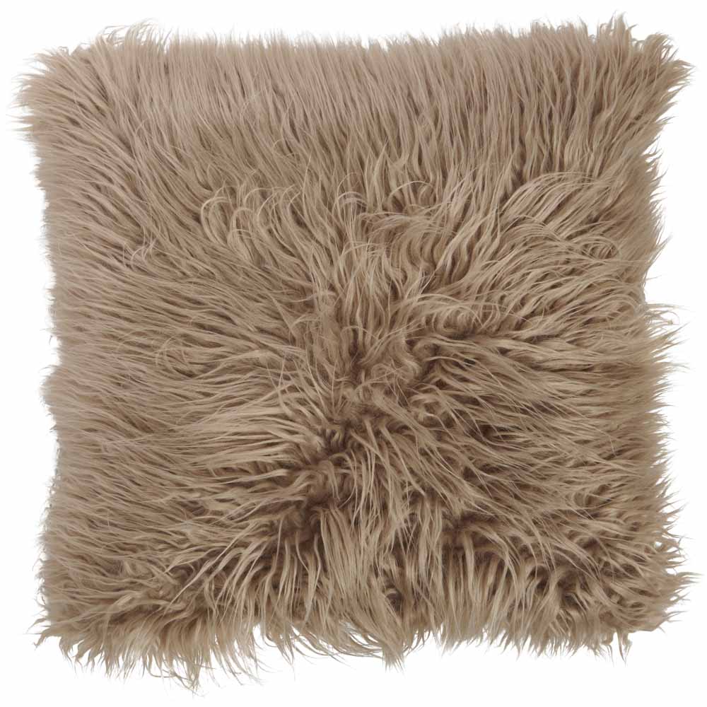 Wilko Humus Faux Fur Mongolian Cushion 43 x 43cm Image 1
