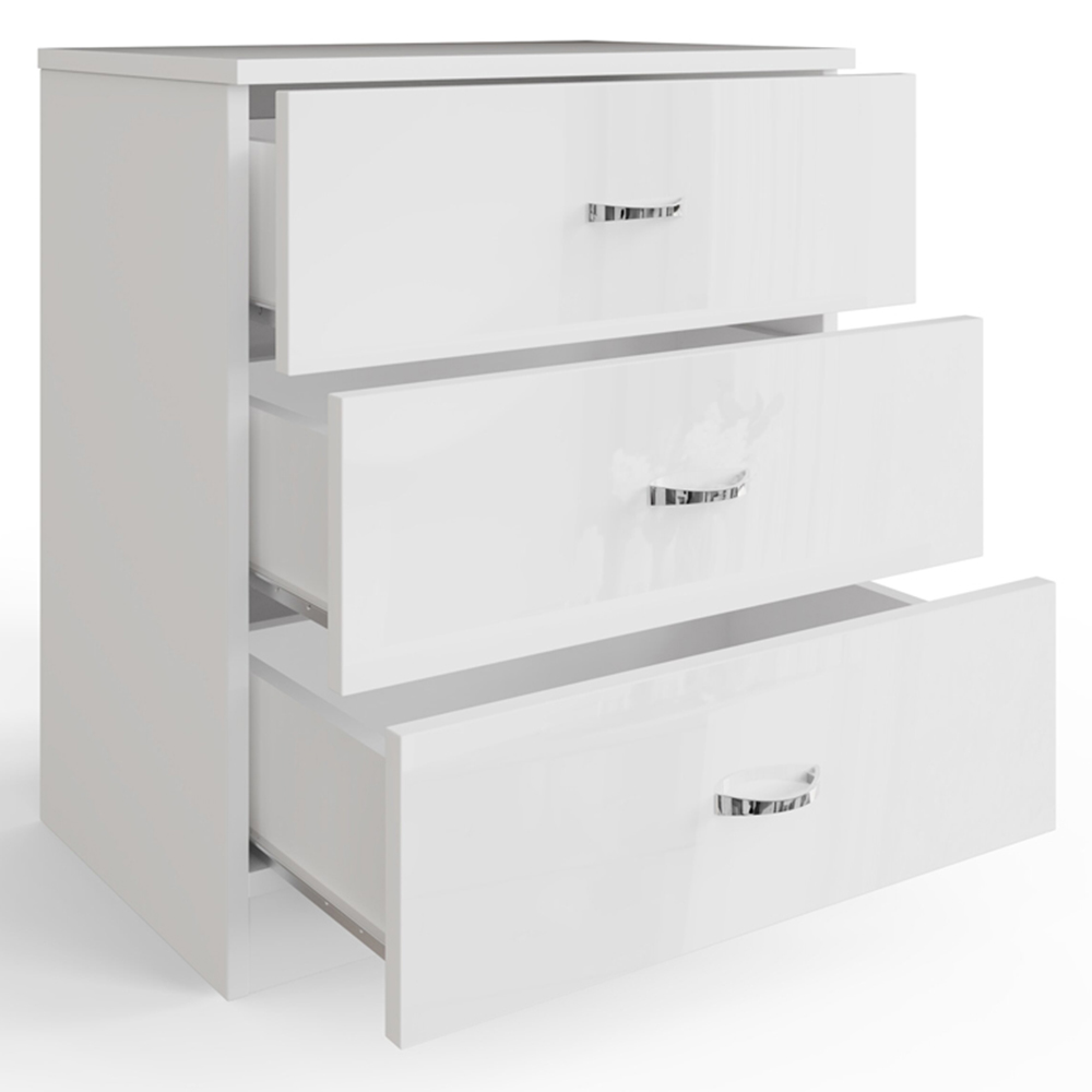 FWStyle Chilton 3 Drawer White Gloss Chest of Drawers Image 3